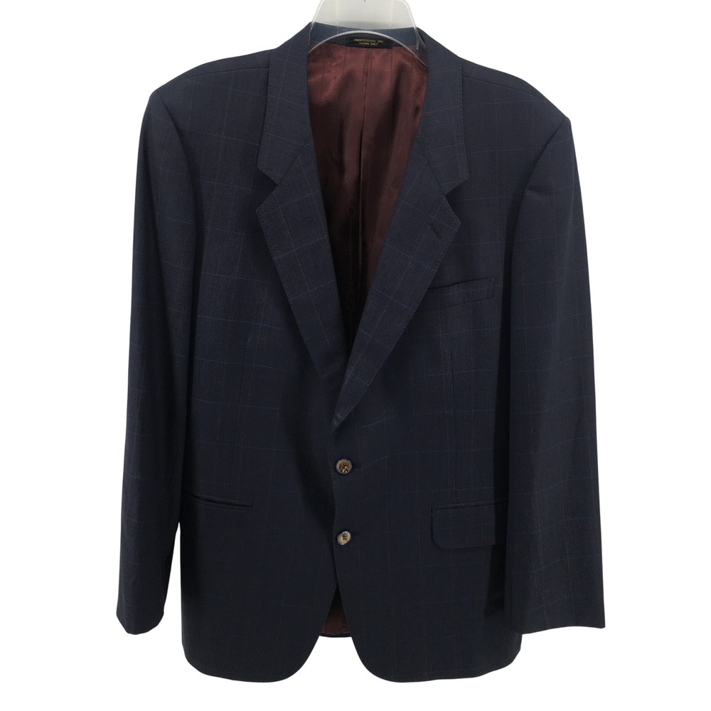 Bartolini Sport Coat Mens Navy Blue Wool Windowpane Plaid Blazer Business Formal